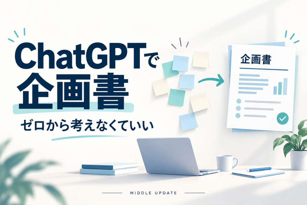 ChatGPTで企画書を作るテーマを示す、メモから企画書へ整理するイメージ